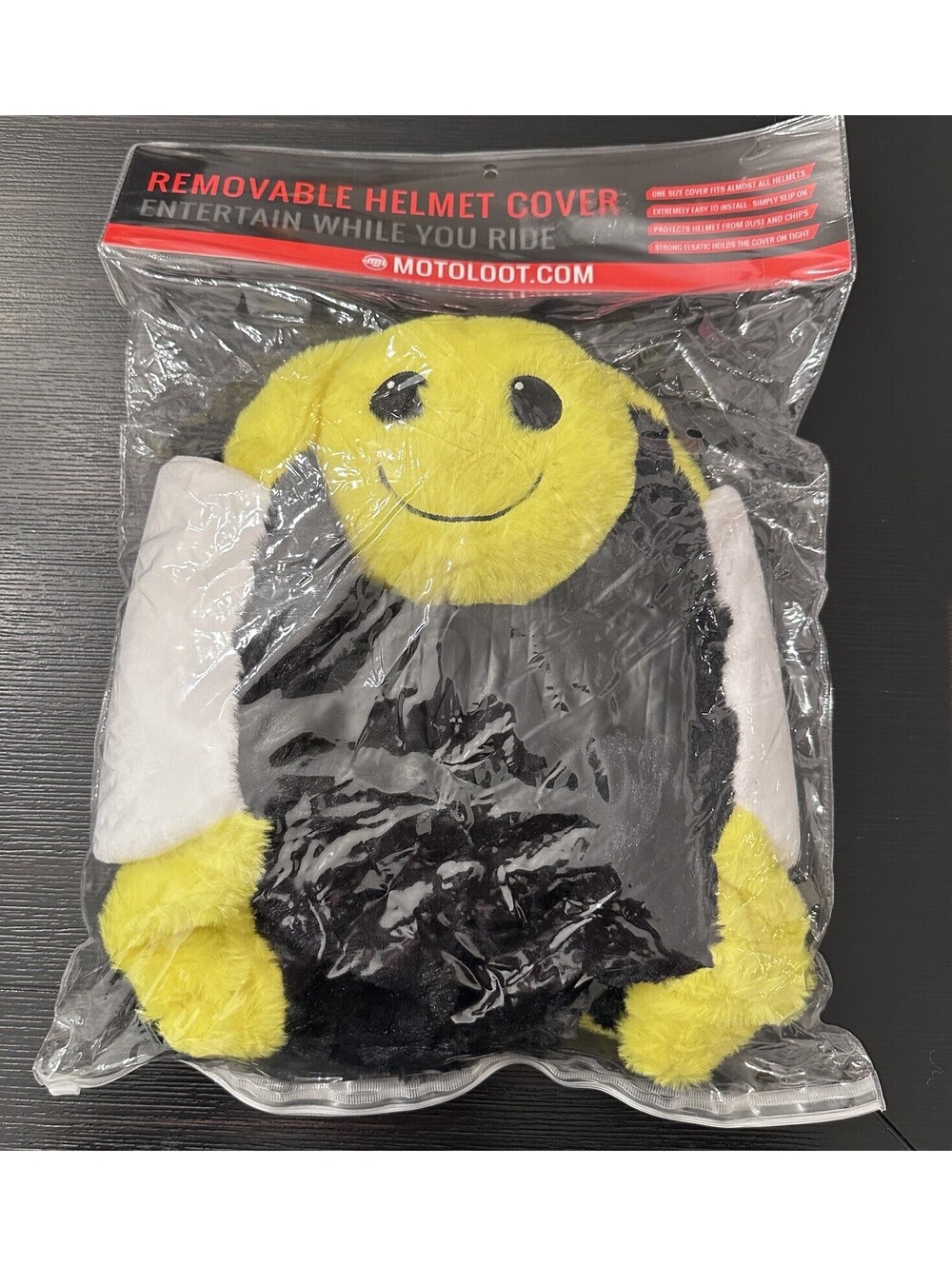 Removable Helmet Cover, Plush Bee, Motoloot Black Yellow One Size Brand New